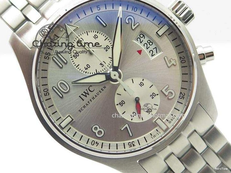 MIROTIME 0315 Pilot Chrono SS IW387809 ZF 1:1 Best Edition Silver Dial On SS Bracelet A Trendsetting 7327